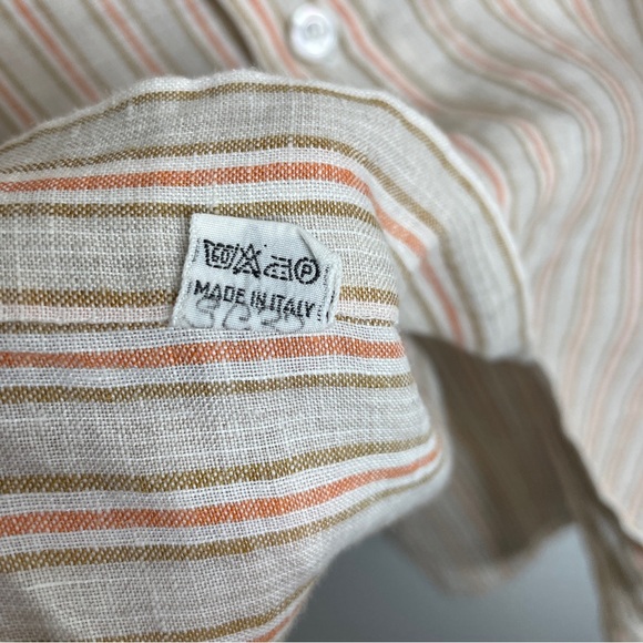 Kiton Mens Tan Striped 100% Linen Button Down Shirt Size 41 - Picture 9 of 10